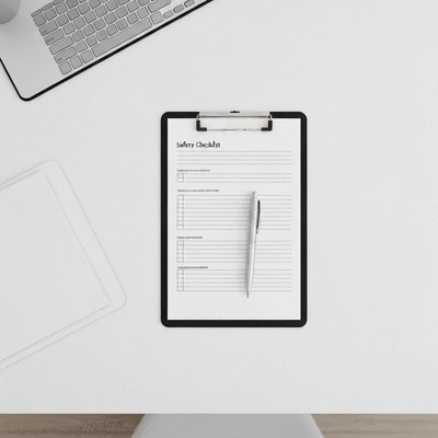 A clipboard with a safety checklist and a pen, representing compliance and documentation