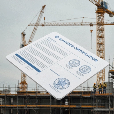 Close-up of a scaffold certification document or safety manual