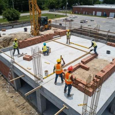 Construction team wearing high-visibility clothing on a job site