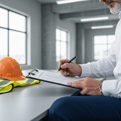 Person filling out a safety inspection checklist on a clipboard