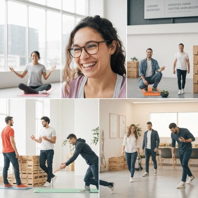 Diverse group of logistics and transport workers participating in a health and wellness program, bright, modern, and inclusive setting, no text, no words, no typography, 8K