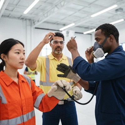 Group of workers participating in a PPE training session